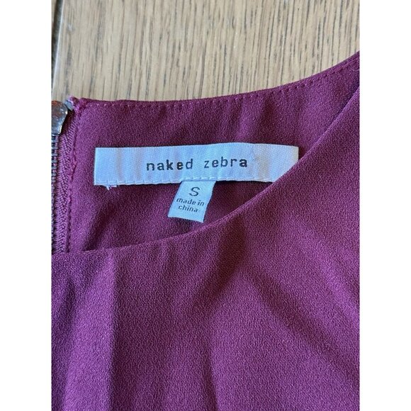 Naked Zebra Burgundy Dress Style# MD110145 Size Small Flare Sleeves Modern Boho - Picture 5 of 13